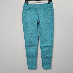 CADIE Women's Aqua Blue Floral Print Skinny Pants Size 2